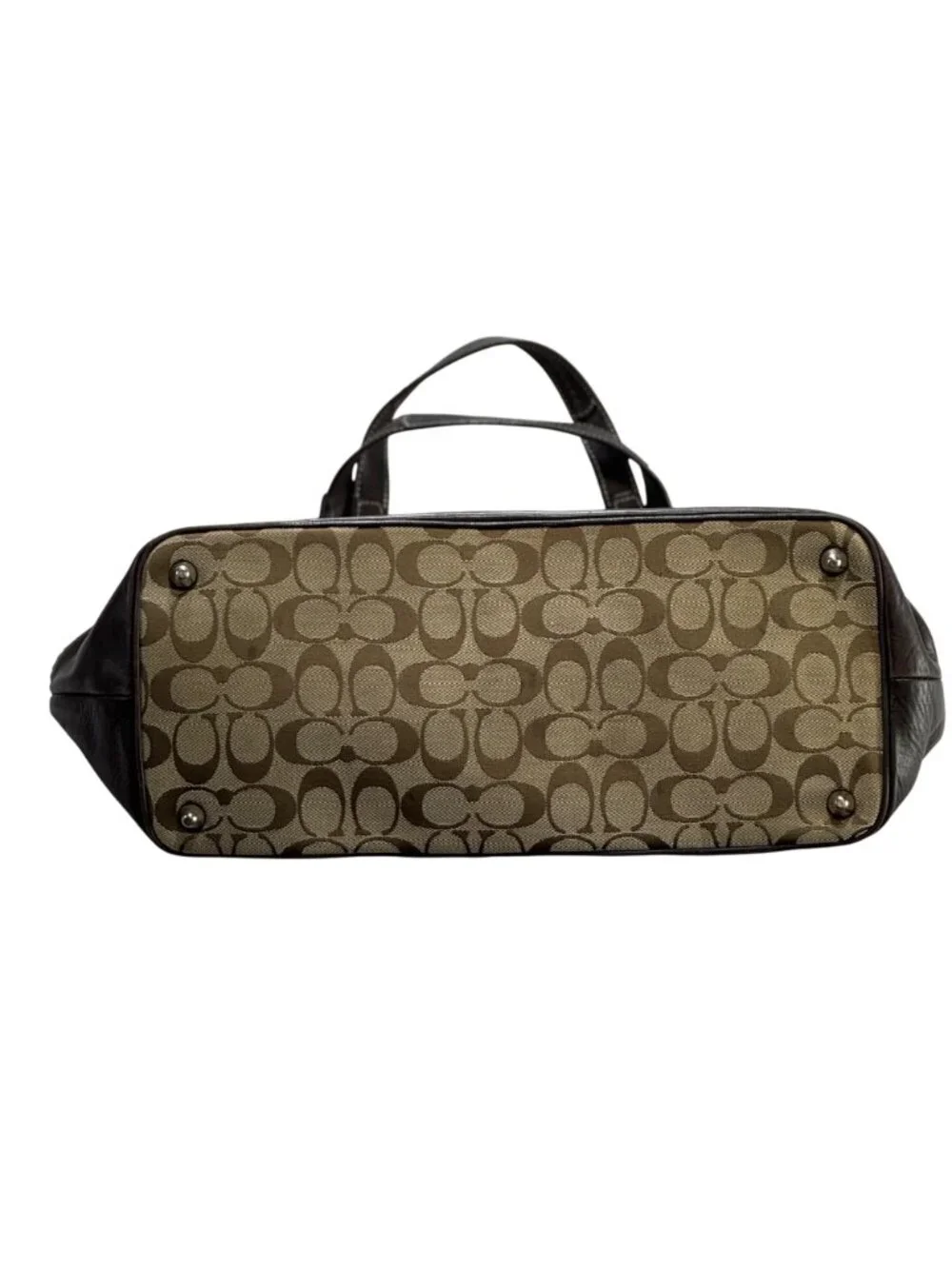 Coach Signature Women's Canvas & Leather Satchel Handbag Brown Dual Handles
